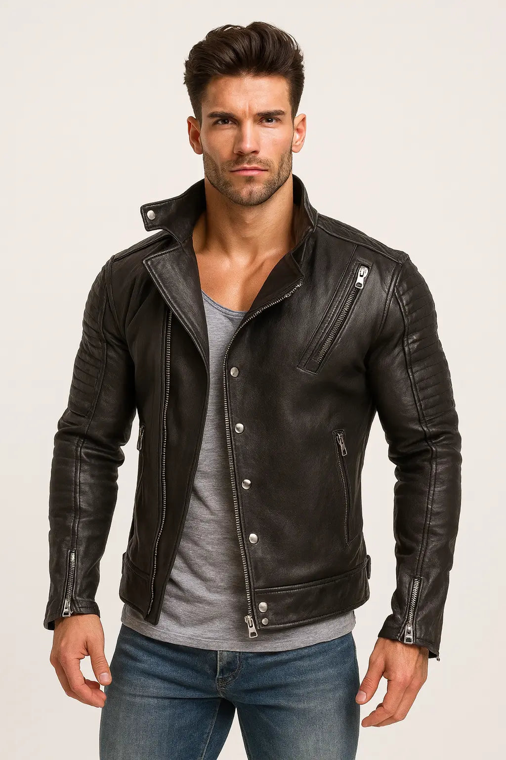 Urban Valor Black Leather Biker Jacket