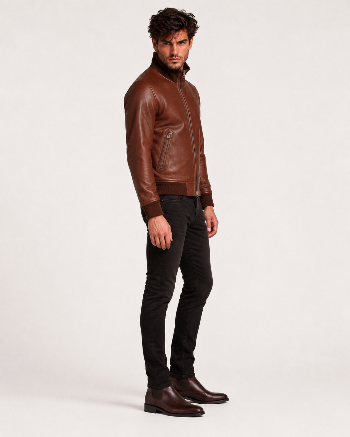 Crest Cognac Brown Leather Bomber Jacket