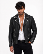 Midnight Rebel Black Leather Biker Jacket