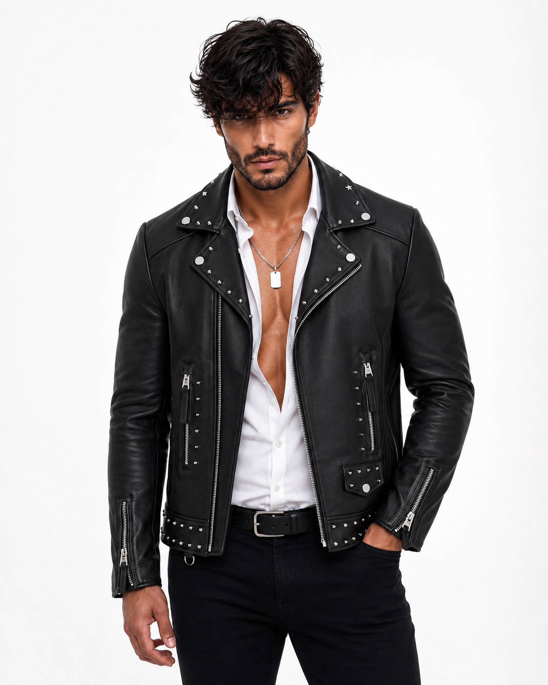 Midnight Rebel Black Leather Biker Jacket