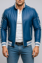Veloce Royale Royal Blue Leather Bomber Jacket