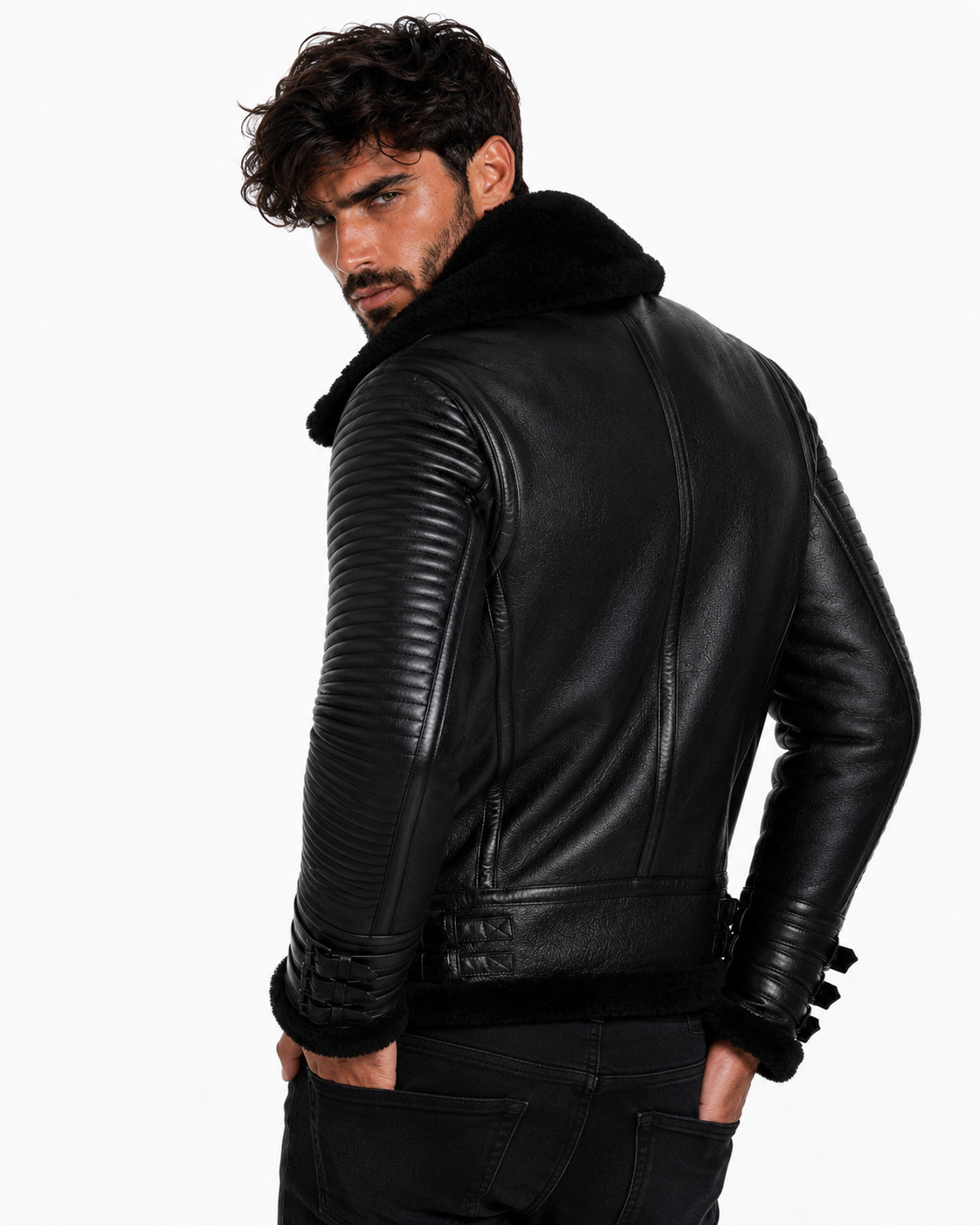 Shadow Sentinel Black Leather Aviator Jacket