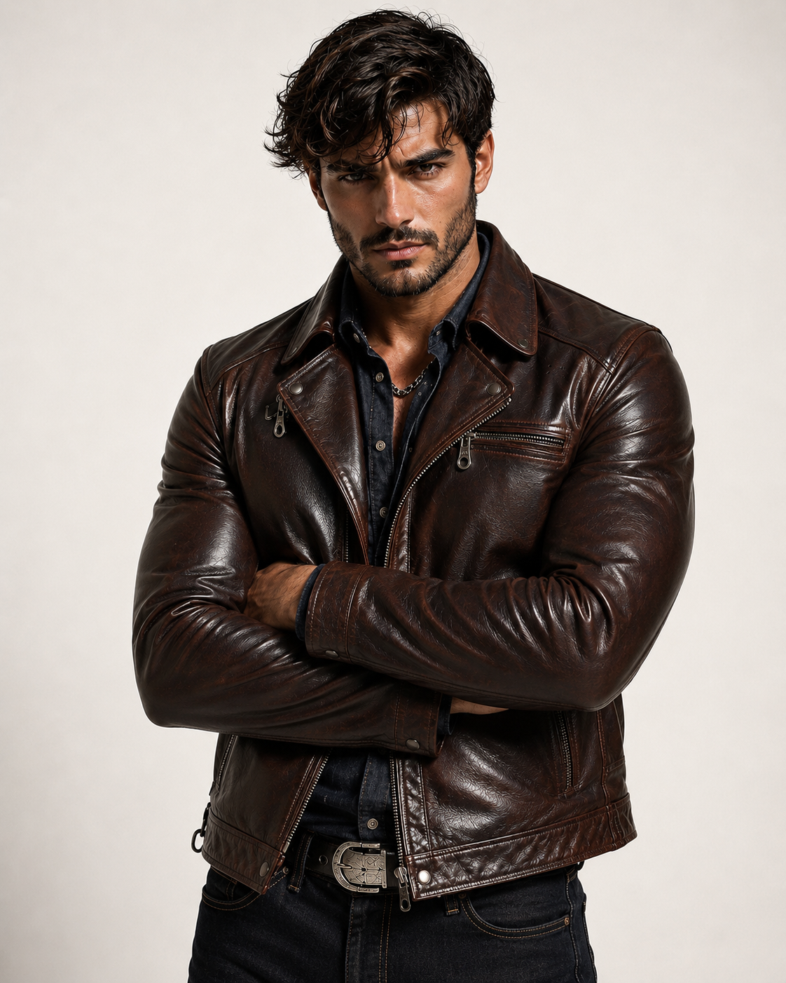 Vintage Cognac Sheep Leather Moto Jacket