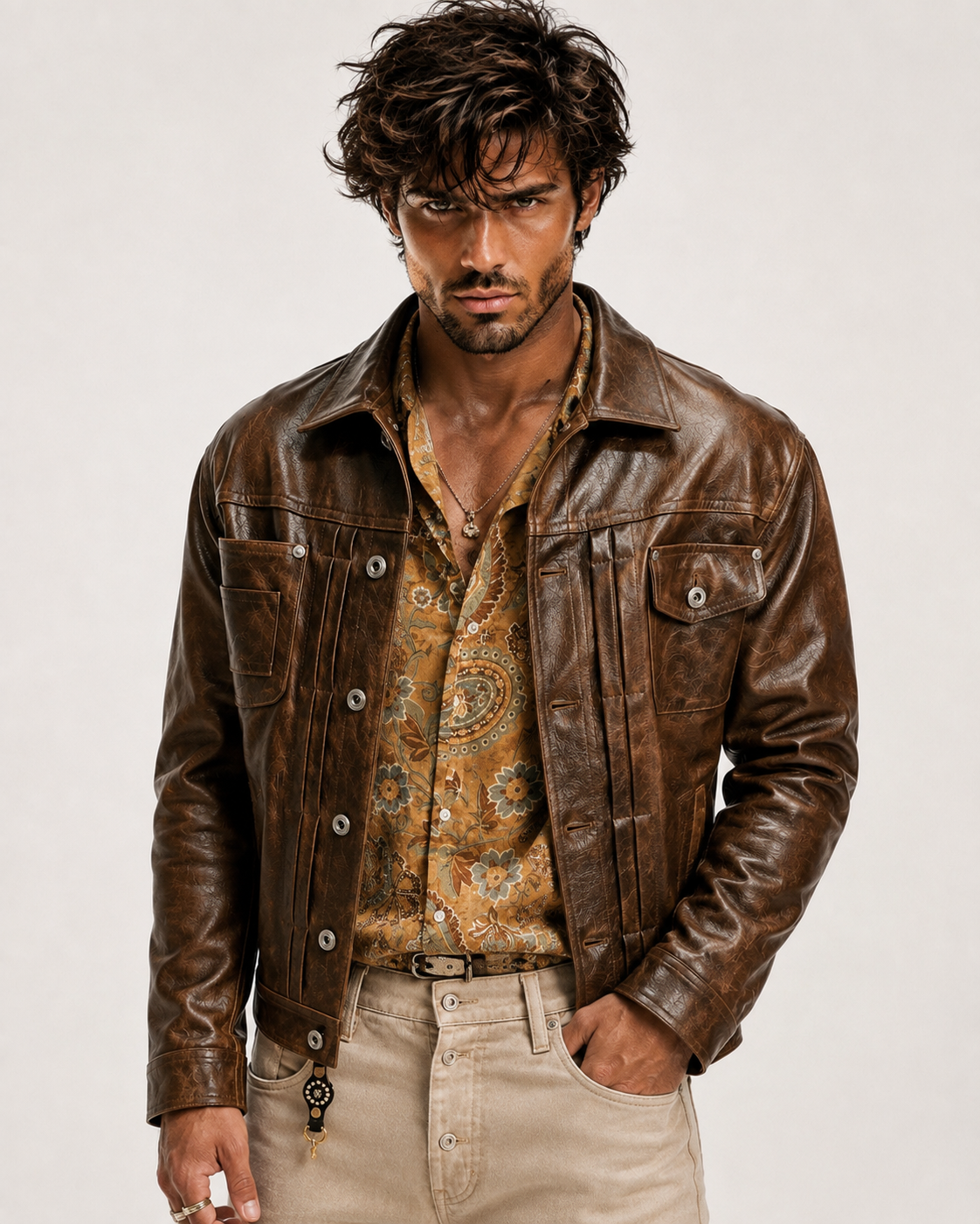 Tobacco Storm Brown Leather Trucker Jacket