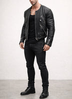Vero Black Cropped Biker Leather Jacket