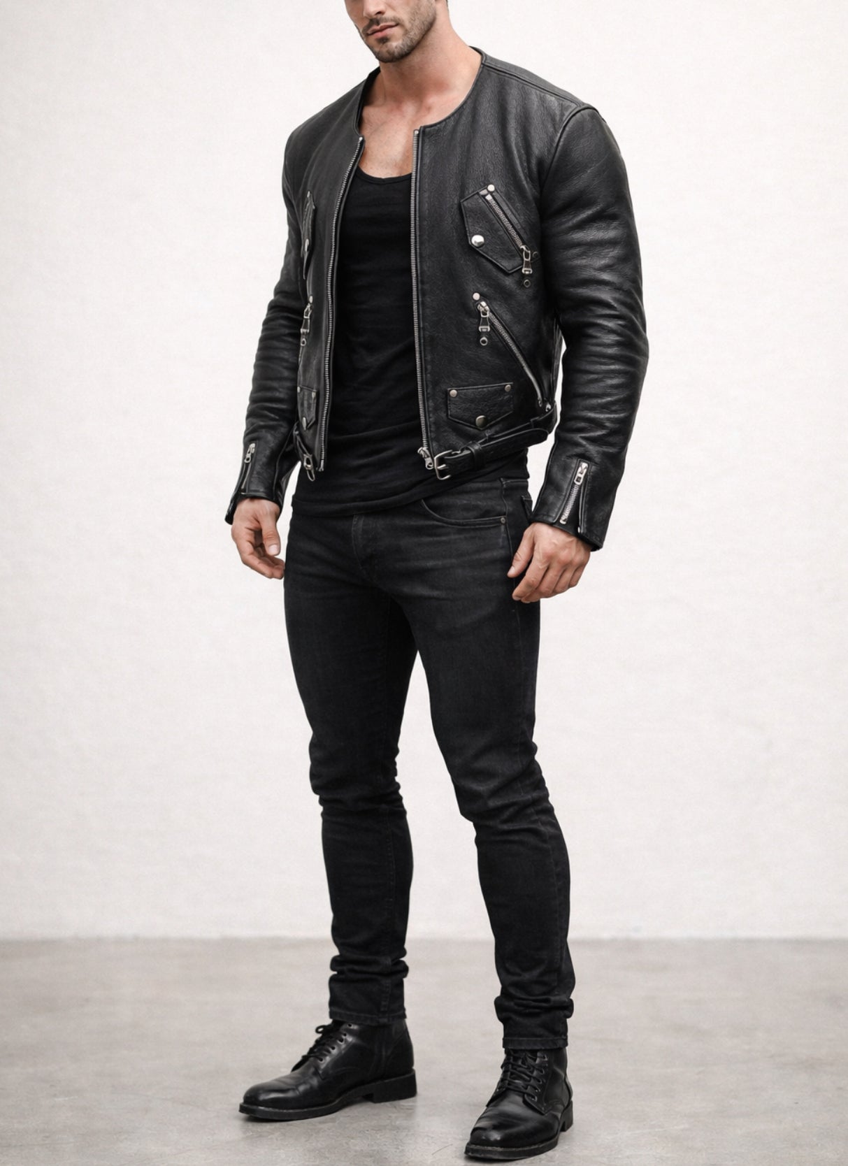Vero Black Cropped Biker Leather Jacket