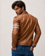 El Toro Tan Leather Café Racer Jacket | Daaran – collar and zipper detail