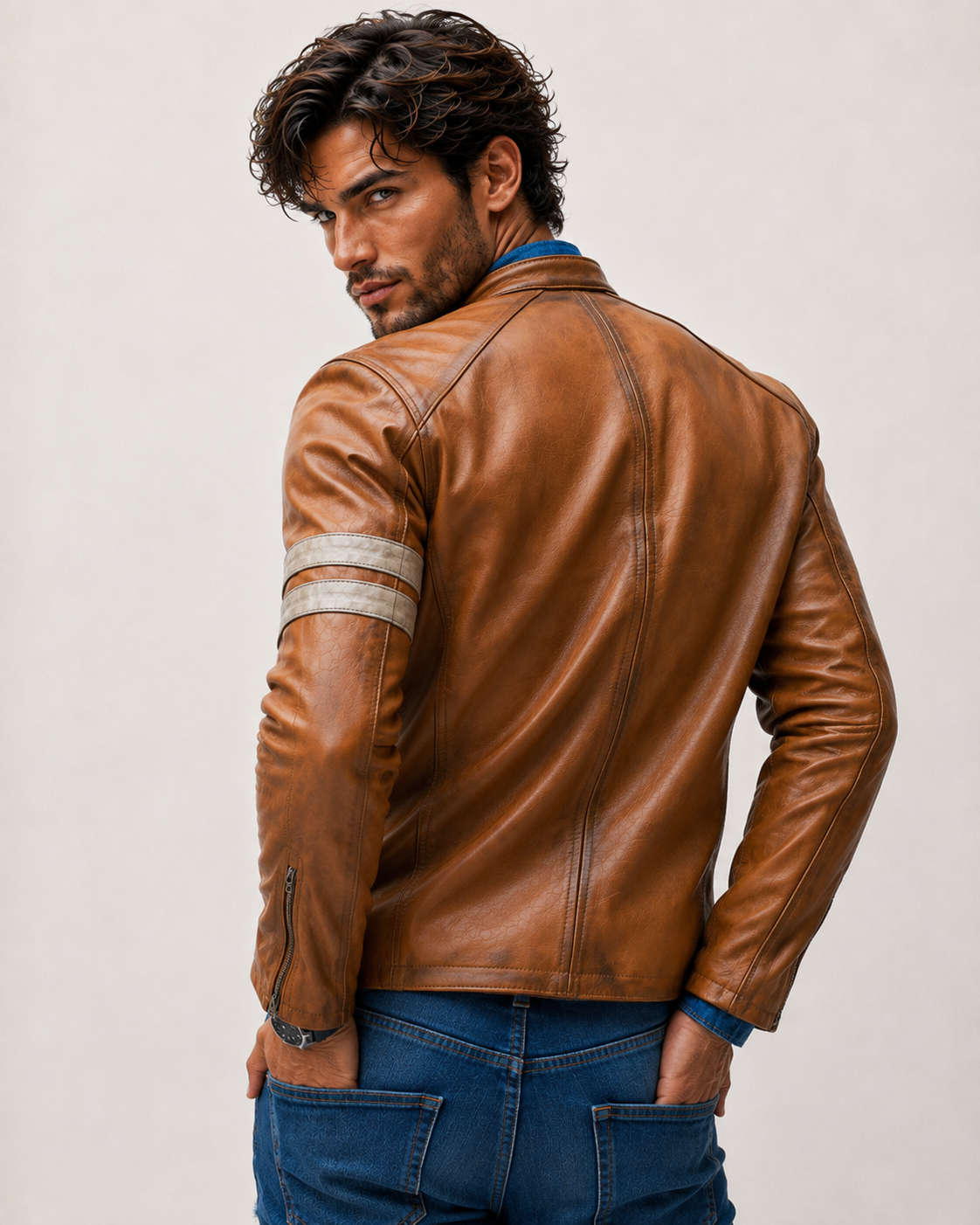 El Toro Tan Leather Café Racer Jacket | Daaran – collar and zipper detail
