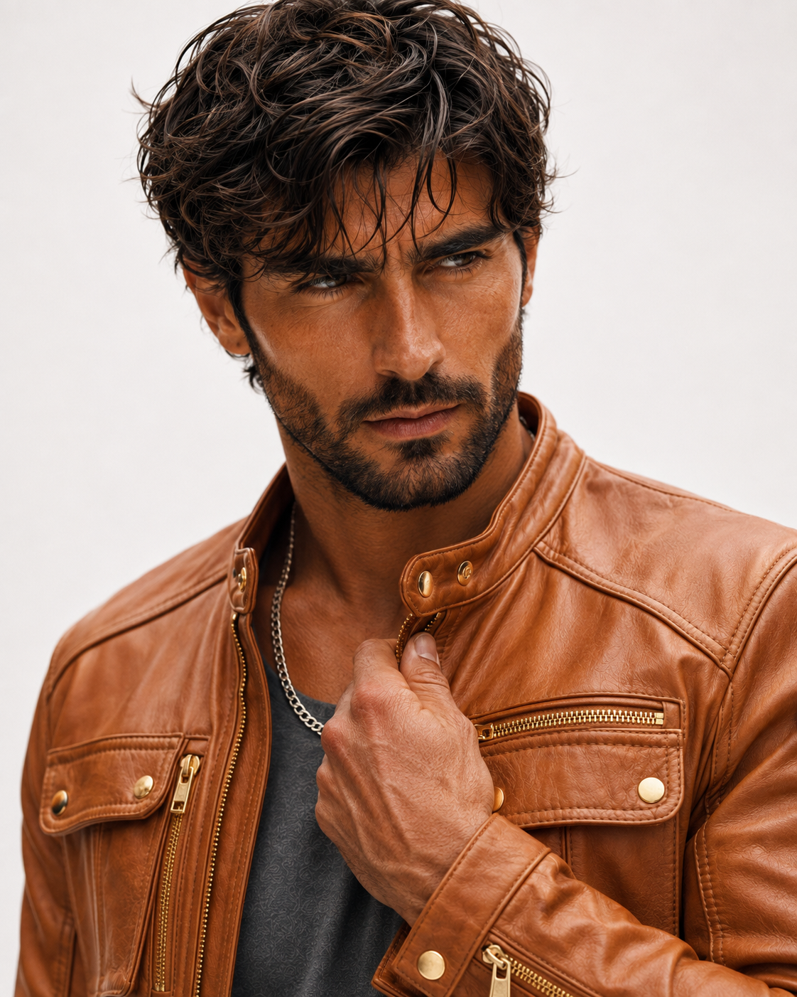 Vanguard Camel Leather Moto Jacket