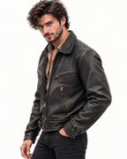 Darkstone Dark Brown Distressed Sheep Leather Jacket
