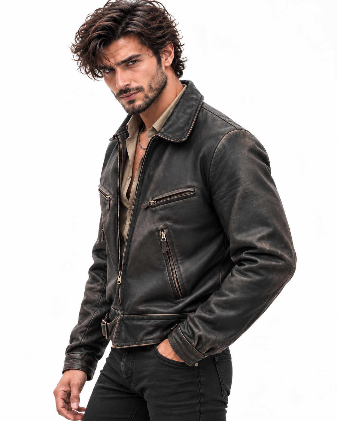 Darkstone Dark Brown Distressed Sheep Leather Jacket