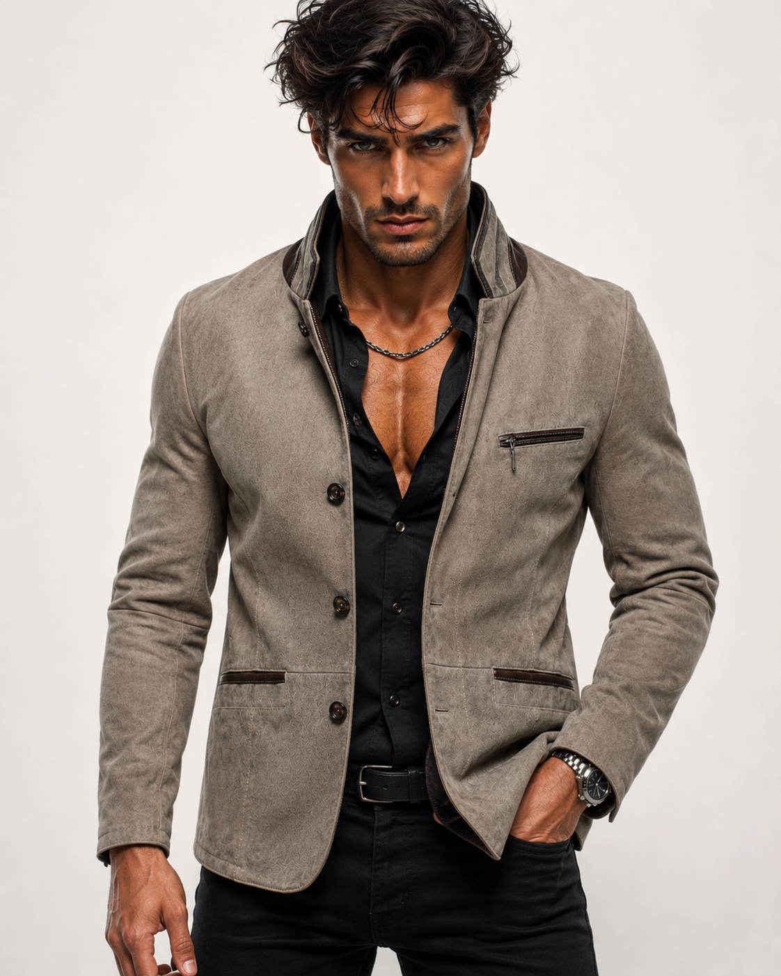 Sandsworn Beige Suede Blazer Leather Jacket