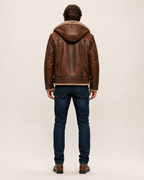 Brown Suede Leather Aviator Jacket – Shearling Collar