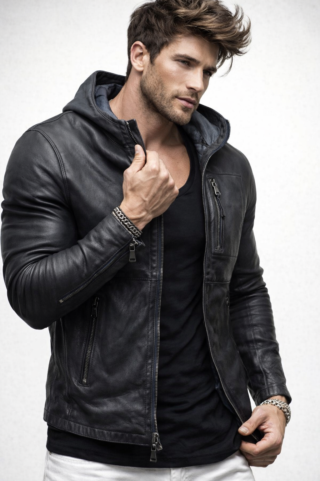 Black Hooded Sheep Leather Jacket – Men’s Genuine Leather | Ravven by Daaran