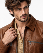 Montaro Luxe Rider Brown Leather Trucker Jacket