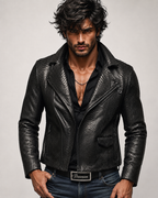Noir Venom Black Leather Biker Jacket | Daaran – front view