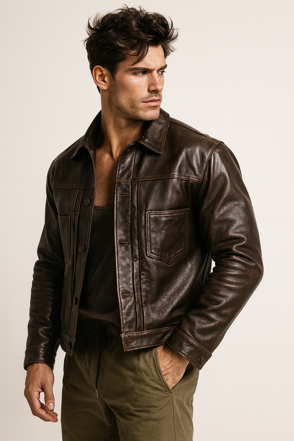 Ashmoor Brown Leather Trucker Jacket