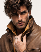 Men's Brown Sheep Leather Blazer: Vintage Slim Fit Jacket | Daaran – close-up of leather texture and stitching