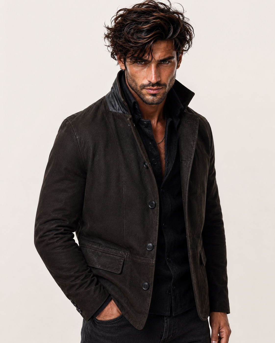 Black Suede Blazer Jacket – Daaran Savren – back view