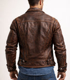 Verox Distressed Brown Cafe Racer Leather Jacket