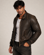 Brown Distressed Sheep Leather Bomber Jacket – Brunnero