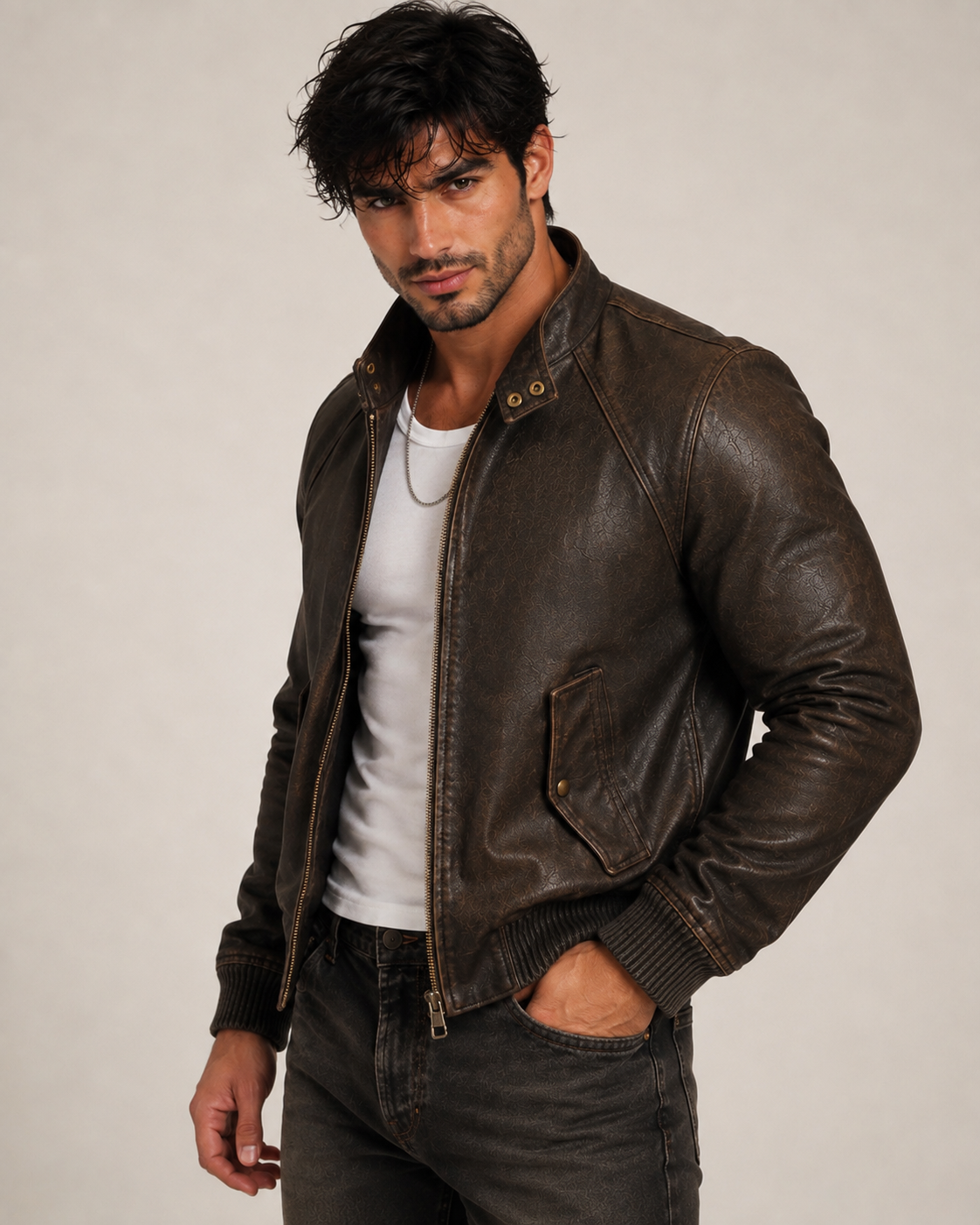 Brown Distressed Sheep Leather Bomber Jacket – Brunnero