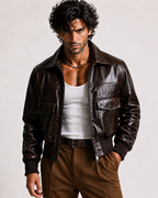 Cafe Maverick Brown Leather Bomber Jacket | Daaran – front view
