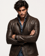 Brown Sheep Leather Blazer Jacket – Slim Fit Moto | Daaran – side profile view