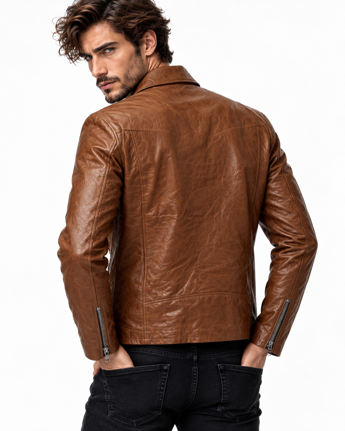 Montaro Luxe Rider Brown Leather Trucker Jacket