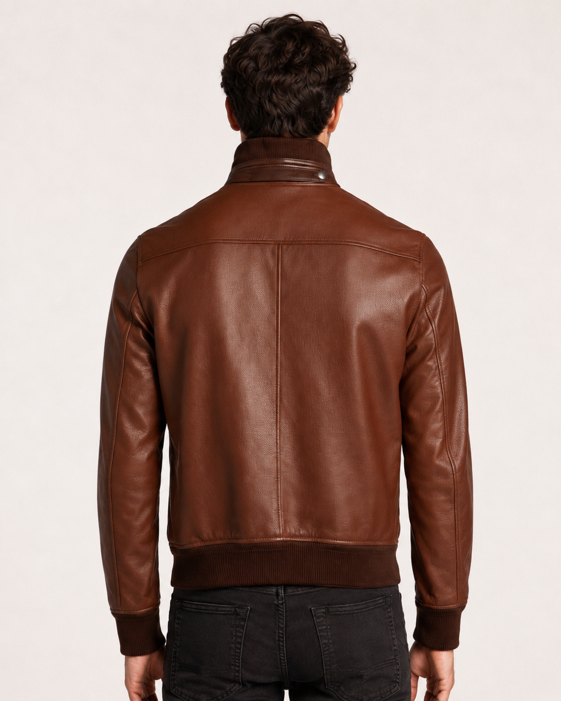 Crest Cognac Brown Leather Bomber Jacket