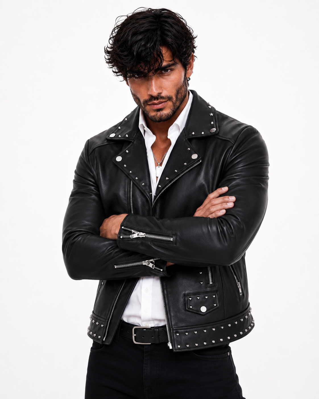 Midnight Rebel Black Leather Biker Jacket