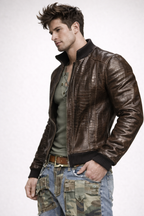Men’s Brown Croc Embossed Sheep Leather Bomber Jacket – Daaran Sable