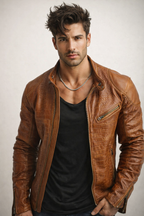 Cognac Croc-Embossed Sheep Leather Moto Jacket – Slim Fit | Crovane by Daaran