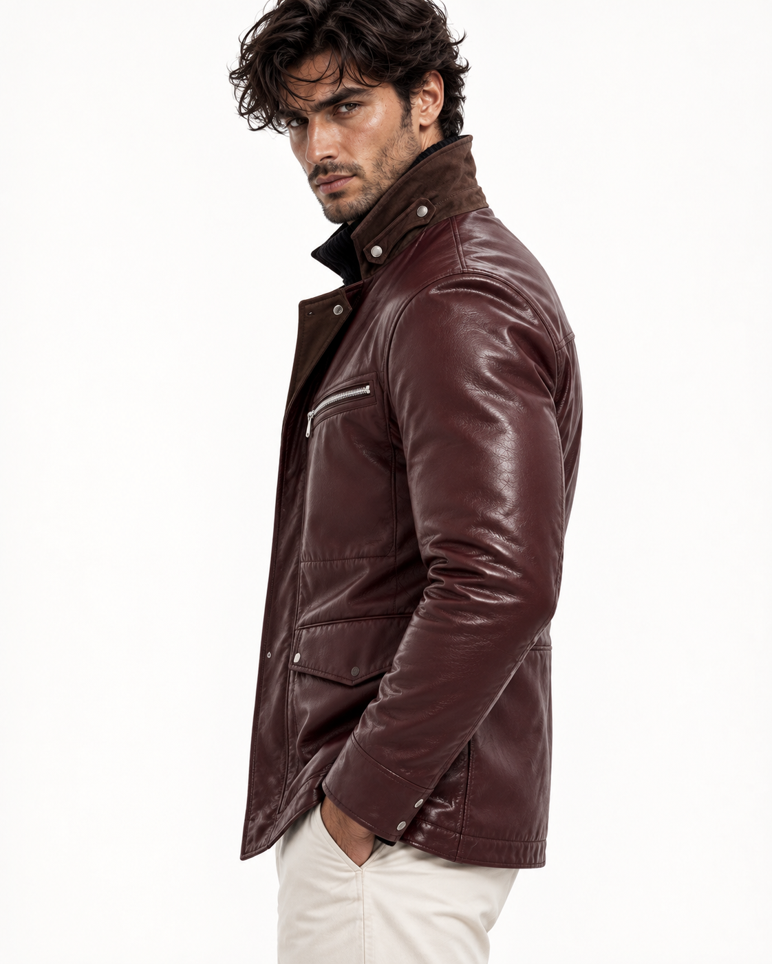 Oxblood Sheep Leather Bomber Jacket – Suede Collar