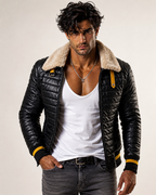 StormFlight Black Leather Bomber Jacket