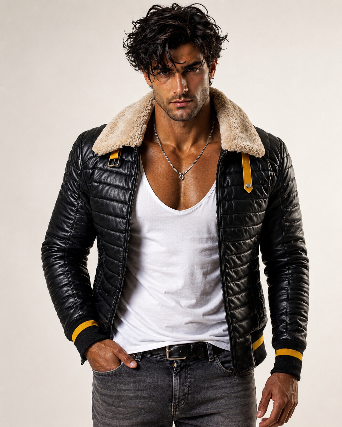 StormFlight Black Leather Bomber Jacket