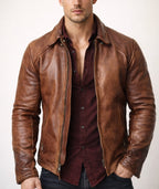 Ashcroft Brown Cafe Racer Leather Jacket