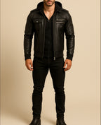 Urban Viper Hooded Black Leather Bomber Jacket