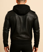 Urban Viper Hooded Black Leather Bomber Jacket
