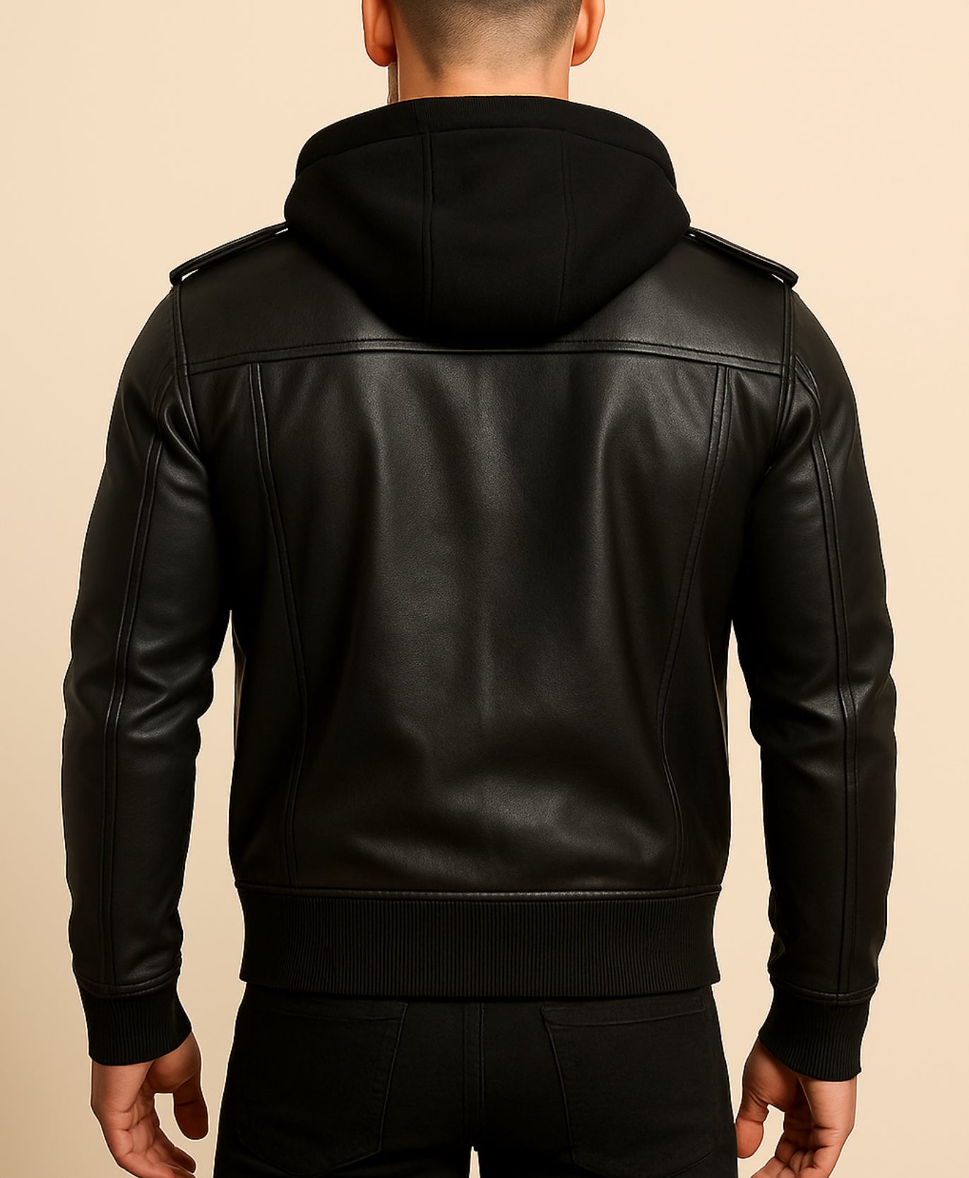 Urban Viper Hooded Black Leather Bomber Jacket