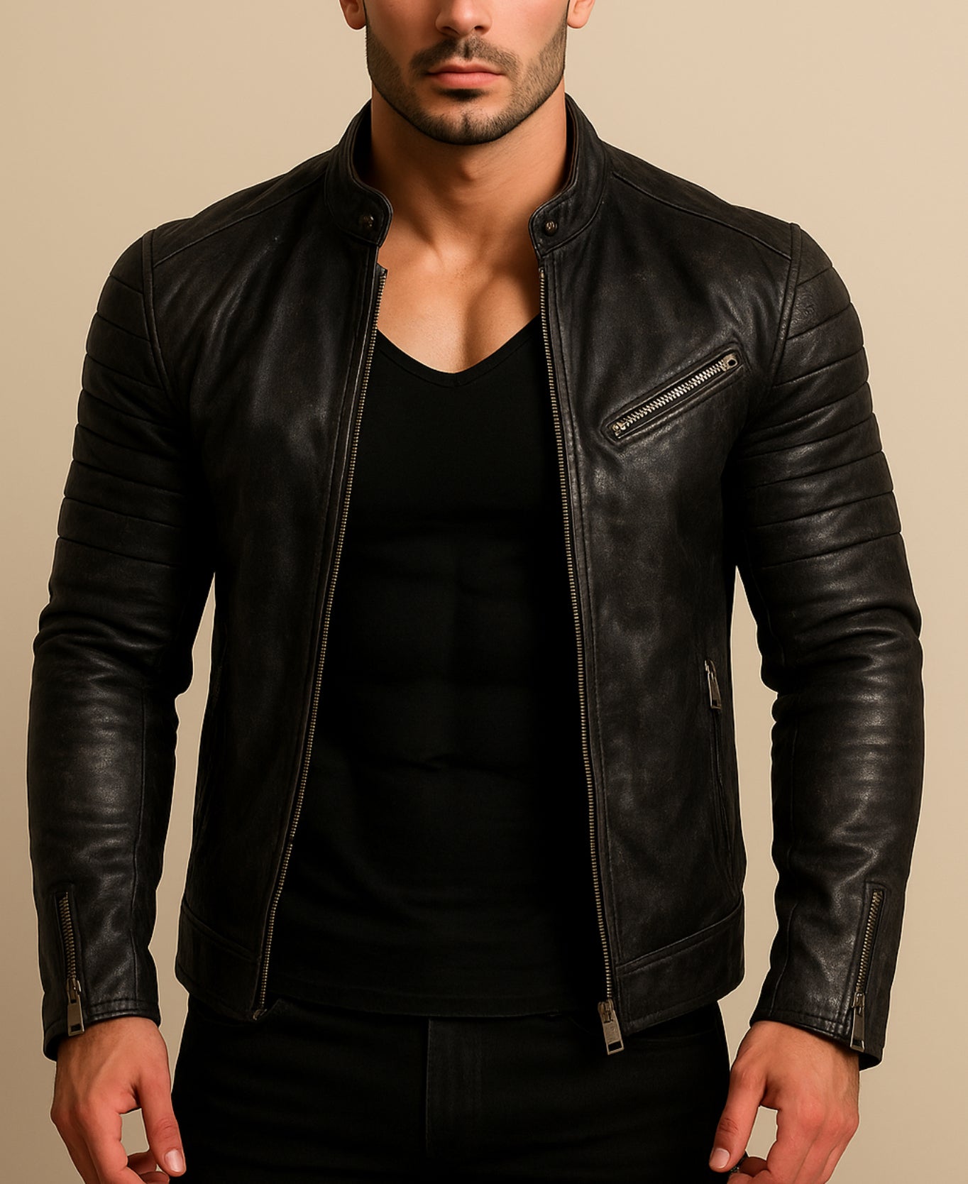 Signature Cowhide Black leather Trucker Jacket