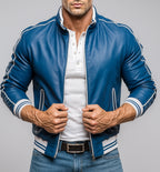 Veloce Royale Royal Blue Leather Bomber Jacket