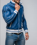 Veloce Royale Royal Blue Leather Bomber Jacket