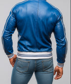 Veloce Royale Royal Blue Leather Bomber Jacket