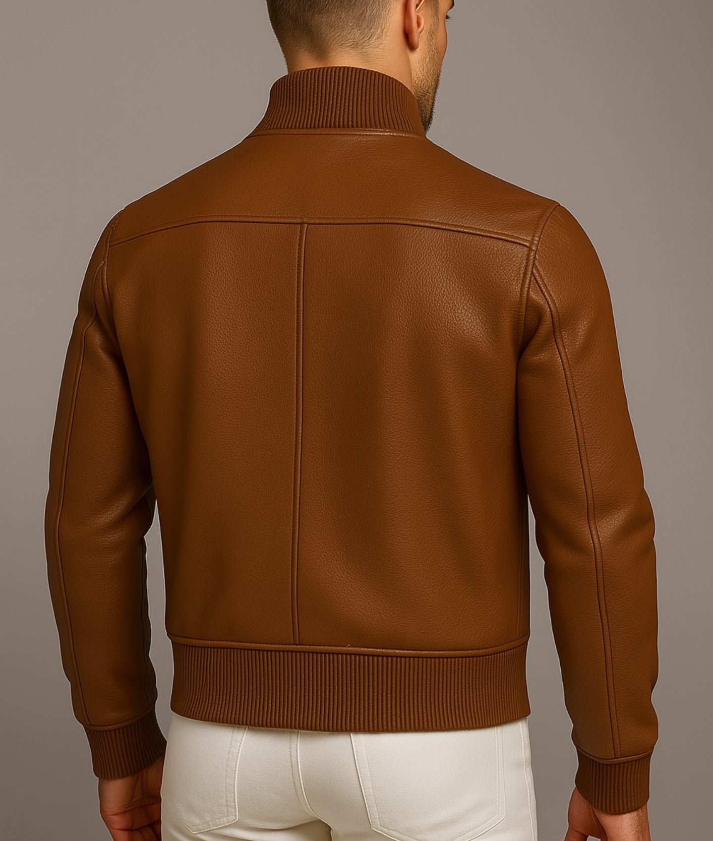 Crest Cognac Brown Leather Bomber Jacket