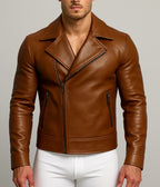 Veltoro Brown Leather Biker Jacket