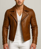 Veltoro Brown Leather Biker Jacket