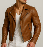 Veltoro Brown Leather Biker Jacket