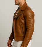 Veltoro Brown Leather Biker Jacket
