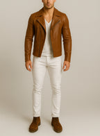Veltoro Brown Leather Biker Jacket